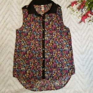 Sheer Sleeveless Floral Button Up Blouse